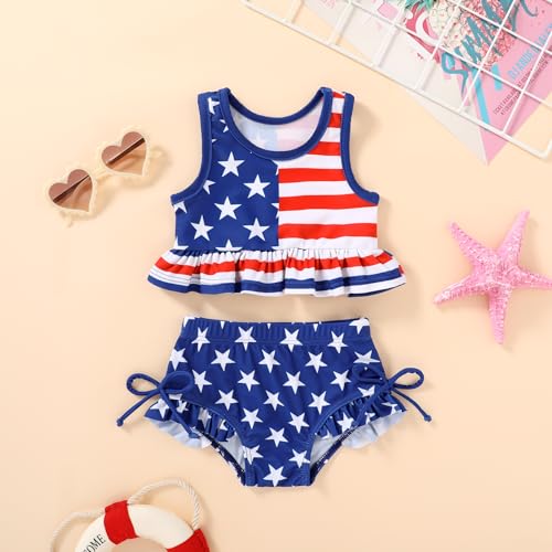 Image of HAPPYMA Baby Swimsuit Toddler Girl Bathing Suit Summer Stripe Bikini Set Beach Two Piece Swim Wear