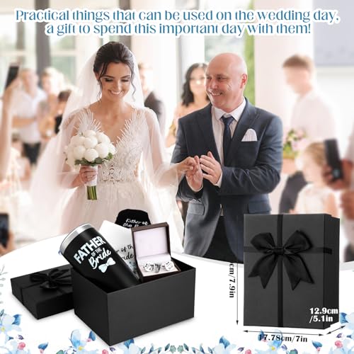 Domensi Father of the Bride Gift Set Include Insulated Coffee Tumbler Wedding Handkerchief Bride Socks Cufflinks and Tie Clip Funny Wedding Gifts for Father Men Engagement Announcement Accessory3