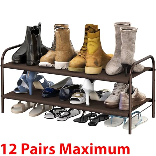 Image of Simple Houseware 2-Tier Shoe Rack Storage Organizer, Bronze