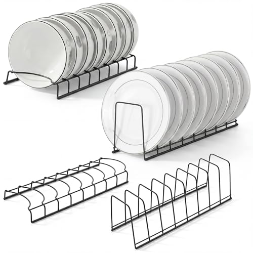 Dexpally 4 PCS Plate Rack Bowl Rack Set Cupboard Plate Rack Kitchen Plate Organiser Stainless Steel Storage For Drying Bowls Pots Lids