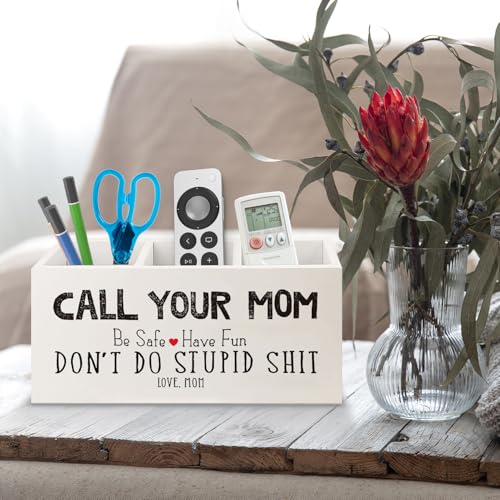 Image of Funny Call Your Mom Wooden Pen Pencil Holder for Office Desk Accessories, Gifts for Freshman Son Daughter College Students Makeup Brush Toothbrush Holder Organizer for Bathroom