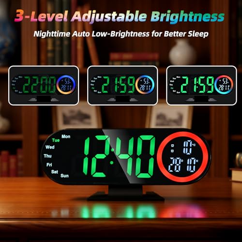 Digital Alarm Clocks with 16 Night Light, Loud Alarm Clock for Heavy Sleepers Adults Teens Kids Seniors, 3 Brightness 2 Alarm Mirror and LED Big Display Clocks for Bedside, Desk, Bedrooms Living Room — view 4