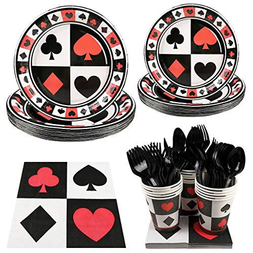 Casino Party Supplies Set Serves 16 Guest Includes Party Plates Spoons Forks Cups Napkins Party Pack Perfect for Poker Casino