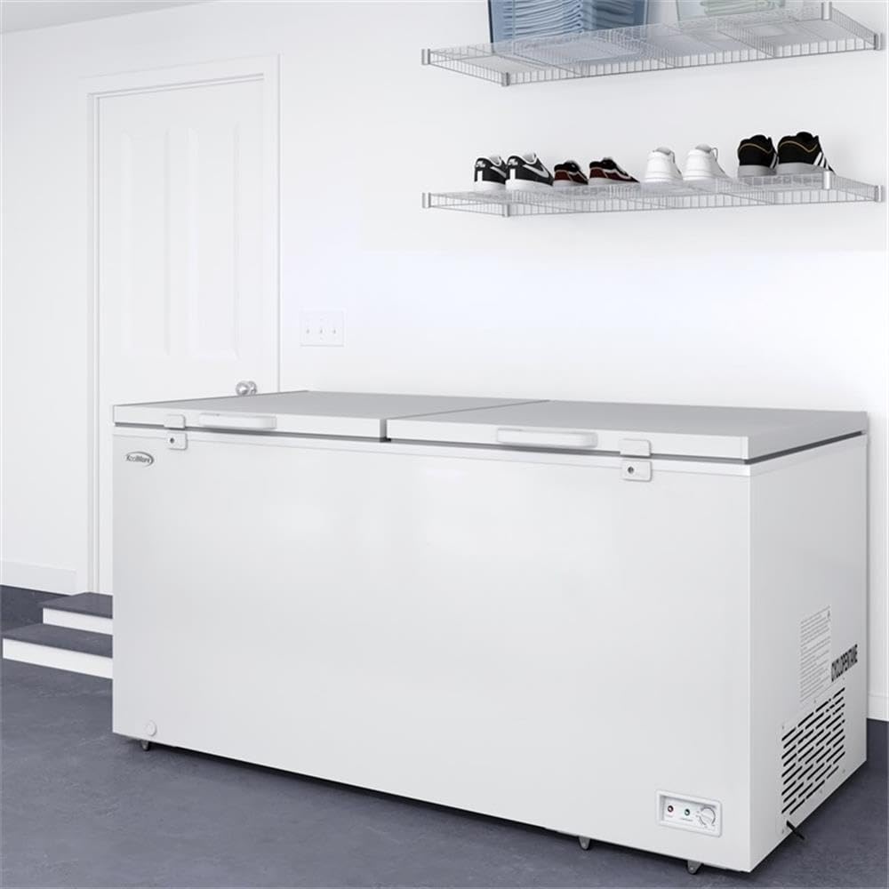 Pemberly Row 79" Commercial Chest Freezer, 30 Cu. Ft. Capacity, White Coated Steel Exterior, Aluminum Interior, Dual Doors, Manual Defrost, Garage Ready, Includes 2 Baskets, Freestanding Freezer on Fridge.com - View 5