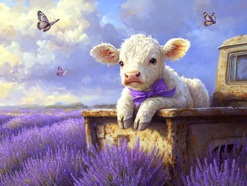 Peinture Numéro Adulte Lavande et Bœuf | Kit Toile DIY 50x70cm avec Peintures