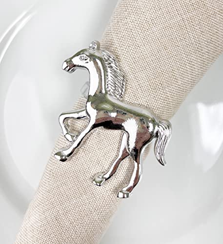Fennco Styles Horse Metal Napkin Rings, Set Of 4 - Silver Animal Napkin Holders For Home, Dining Table Décor, Banquets, Holidays, Family Gatherings And Special Occasions #TOP16