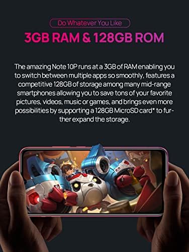 Ulefone NOTE 10(P) Mobile Phone Unlocked, 3GB RAM 128GB ROM, 13MP Triple Rear Camera, DUAL SIM Smartphone 4G, 6.5'' HD+ screen, 3-Card Slot Design, Android 11, 5500mAh Battery Fingerprint Black