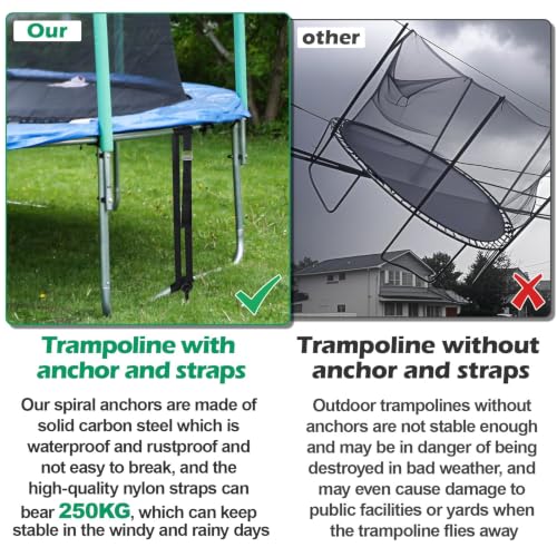 Anclajes de suelo contra vientos fuertes para trampolines con correas de amarre ajustables 6