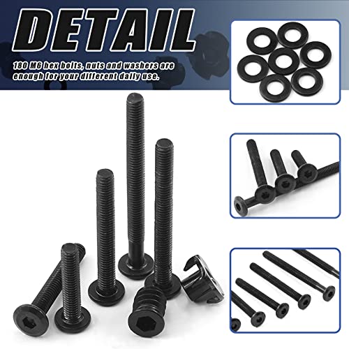 Glarks 181Pcs M6x30/40/50/60/70/80mm Black Zinc Button Head Hex Socket Screws Bolts Assortment Kit with M6 T-Nuts - Image 4