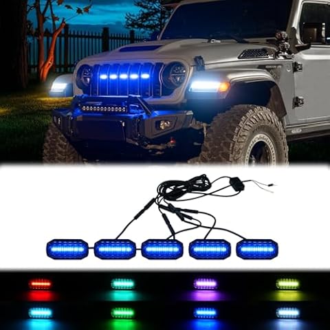 MAIKER RGB LED Grille Lights Compatible with 2024-2025 Jeep Wrangler JL JLU JT Original Factory Grille, 5PCS RGB Exterior Grill Lights Remote APP Control Adjustable Atmosphere Lights Cover