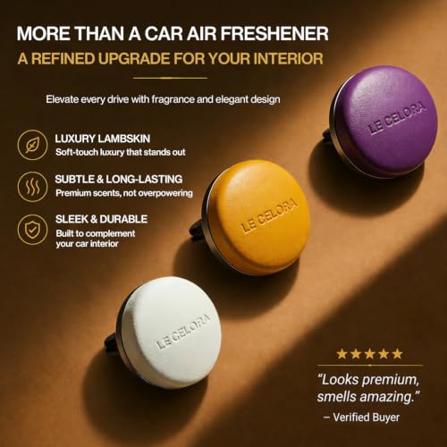 Image of LECELORA Car Fragrance Diffuser, Premium Car Scents Auto Air Freshener | Up to 180 Days, Handcrafted Lambskin Car Vent Clip, Car Interior Decor, New Driver Car Gifts, Jasmine & Cedar