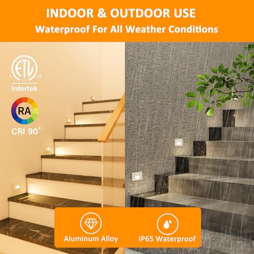 Image of 4 Pack 3CCT 120V Motion Sensor Step Lights with Dimmer Switch, White | Hardwired LED Stair Lights Indoor Outdoor, 5%-100% Dimmable, 3000K /4000K /6000K, 5W 500LM, IP65 Waterproof, Aluminum, ETL