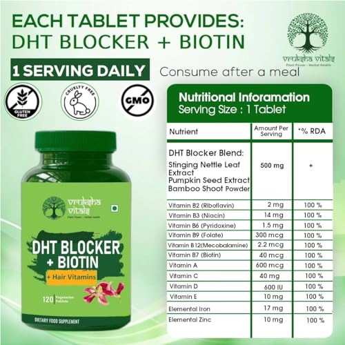 VRUKSHA VITALS DHT Blocker with Biotin 120 Tablets - Image 3