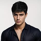 Dihaode Heat Resistant Funky Style Wig Human Hair Men'S Black Short Fluffy Wig with Side-Swept Bangs, Coily Fiber Hair for Cosplay and Daily Wear