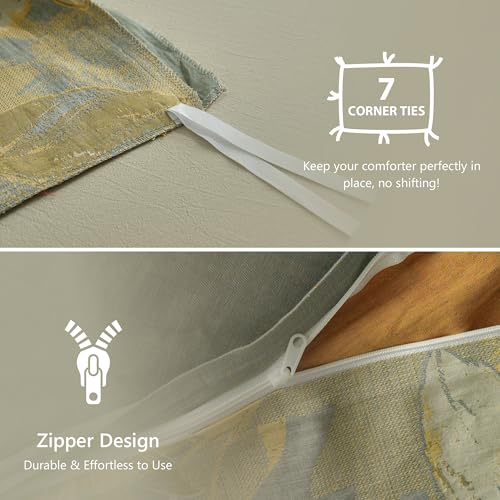Simple&Opulence Muslin Duvet Cover Set King Size, 100% Washed Cotton 3 Pieces Yarn-Dyed Vintage Yellow Floral Jacquard Textured Bedding, Soft & Breathable Gauze Comforter Cover with Zipper Closure - Image 5