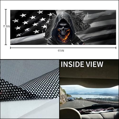 Image of Rear Window Decals for Trucks - 65x17.3 in Back Window Decals Fit Most Pickup Trucks SUV, Vinyl American Skull Flag Back Window Decal for Car Personalized Decoration - Skull Decal-7-S