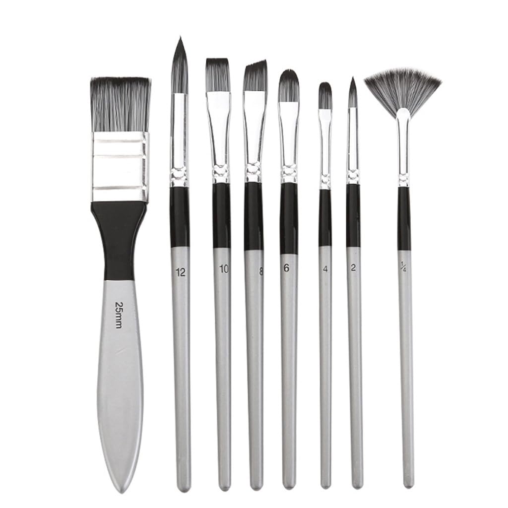 XBTGS Set di 8 pennelli da artista con custodia in plastica, in nylon sintetico, largo, per acrilico, olio, acquerello, arte, frutta bianca, pesca, 5, come mostrato, pesca con frutta bianca 5, come
