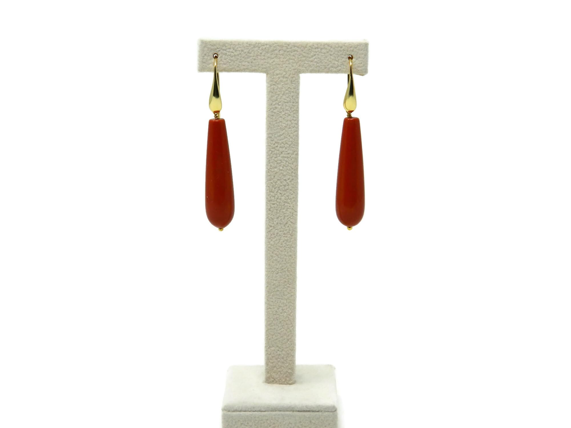 DodiGioielli Orecchini Donna Pendenti Handmade con Goccia Lunga in Pasta di Corallo Rosso Sardegna – Argento 925 Placcato Oro – Made in Italy – Eleganti, Nichel-Free, Regalo Artigianale