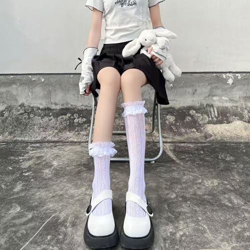 Image of 3 Pairs Womens Lace Ankle White Ruffle Frilly Dress Sexy Mesh Lace Trim Lolita Sock Lacy Ruffled Bootie Socks