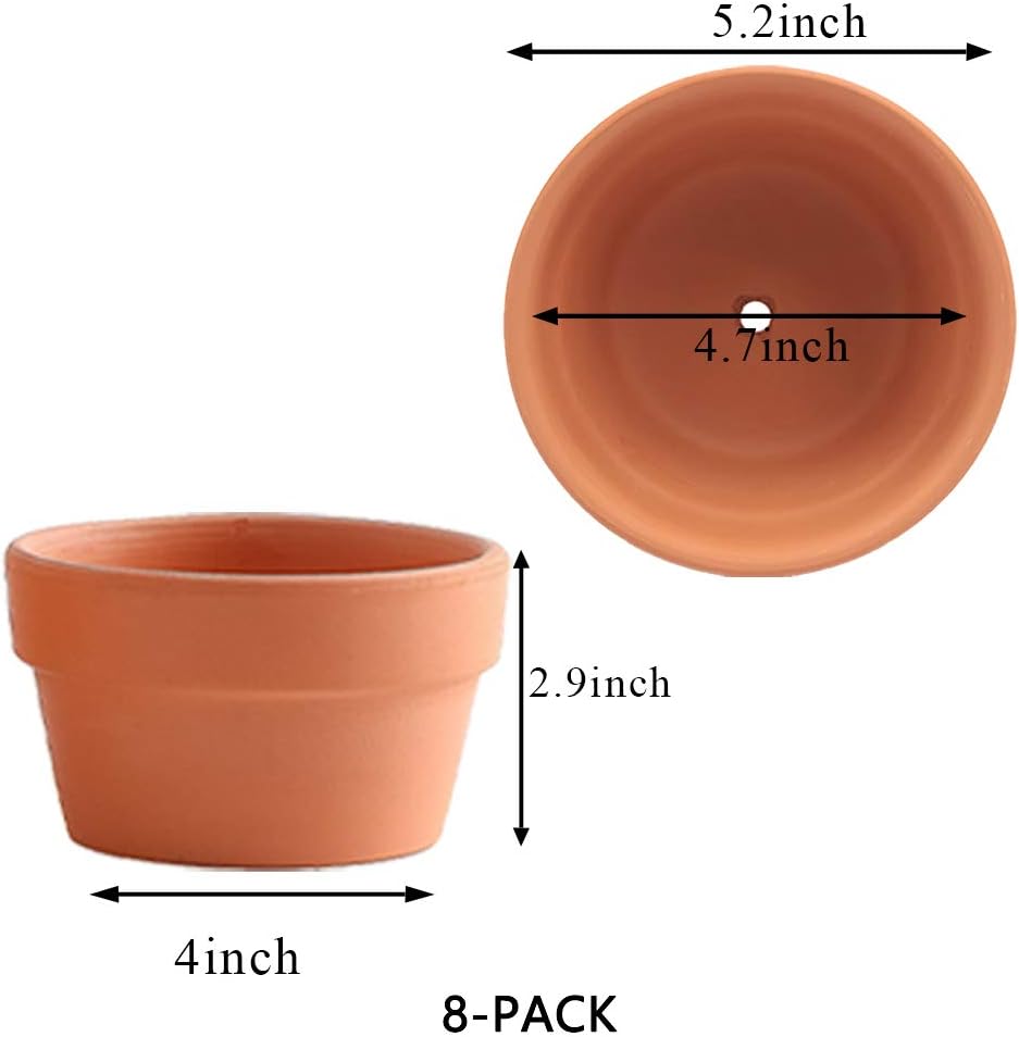 Yishang 5 Inch Shallow Terracotta Clay pots with Drain Hole,Ceramic Plant pots for Indoor/Outdoor Plants,Unglazed Bonsai Planter for Cacuts/Succulent Plants