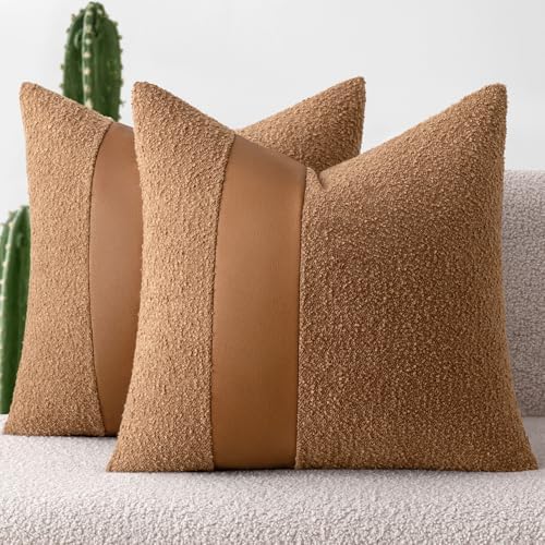 MIULEE Boucle Throw Pillow Covers 18x18 Inch Set of 2 Brown Faux ...