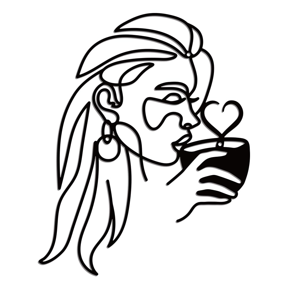 WADORN Coffee Metal Wall Art Decor, Minimalist Woman Drinking Coffee Wall Art Hanging Decor Signs for Coffee Bar Woman Coffee Wall Sculpture Statues Decor for Home, 11.02x13.77 Inch, Coffee