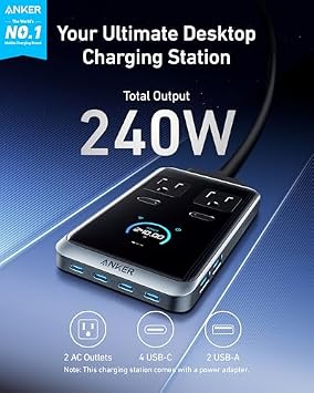 Anker Prime Charging Station, 240W 8-in-1 USB C Power Strip&Anker Prime Charger, 250W GaN Prime USB C Charging Station