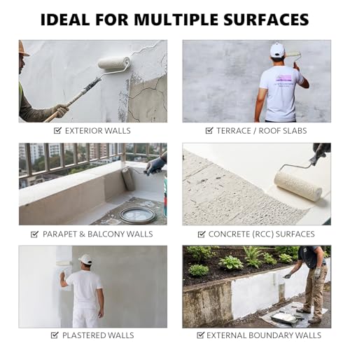 Image of BERGER HomeShield Dampstop Elasto Waterproofing Membrane Damp Proof Basecoat for Exterior Walls Self Priming Anti-Carbonation Solution (1L, White)