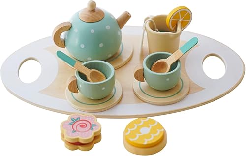 Juego de té de juguete, juego de simulación de madera, juego de juguetes para la hora del té, juego de rol, accesorios de cocina, juego de comida de