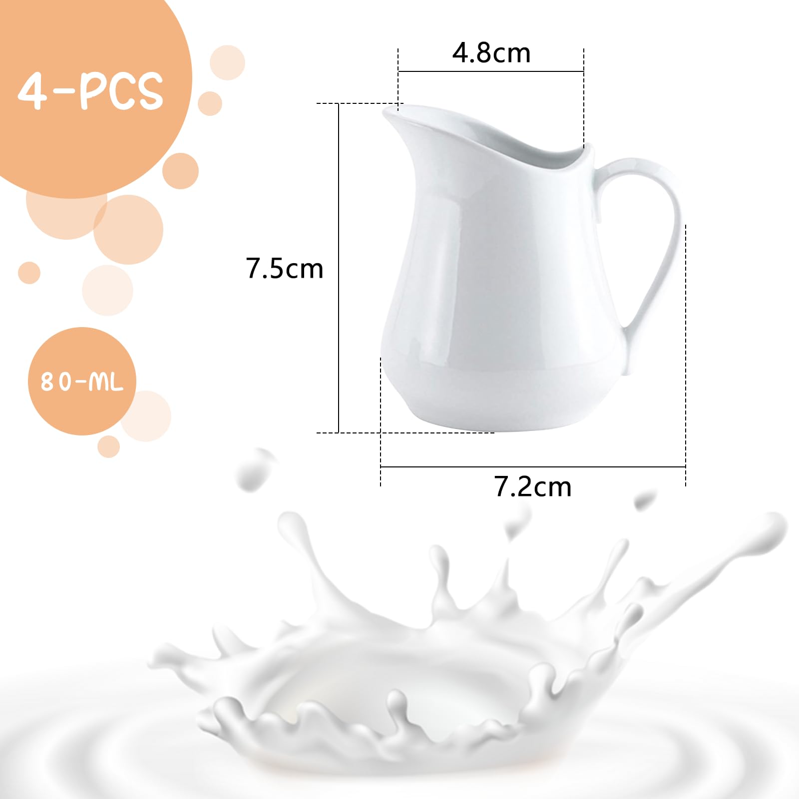 CONNECTION 4 Pezzi Bricco Latte Piccolo 80ml Mini Bricco Latte Mini Brocca per Latte in Ceramica Piccole Brocche per Latte con Manico Bricco Latte Porcellana Mini Lattiera per Caffè Panna Succo Bianco
