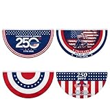 Mindsoft 4 Pcs 250th Anniversary Flags 1776-2026 USA Bunting Fan Flags Patriotic 4th of July Half Fan Banner Independence Day Memorial Day Decoration for Wall Front Door Porch Outdoor, 1.5x3 ft