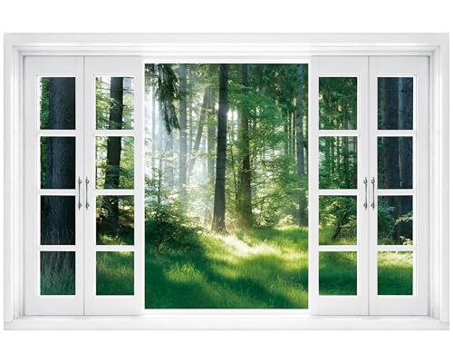 FLFK Fake Window Wall Mural - Nature Scene Forest Peel