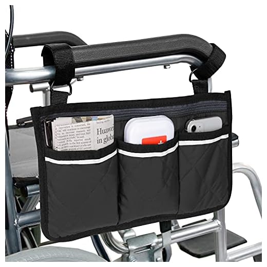 supregear Bolsa Lateral Apoyabrazos de Silla de Ruedas, Impermeable Bolsa con Rayas Reflectantes para Cualquier Silla de Ruedas, Scooter Movilidad, Andador Accesorios de Transporte, Negro