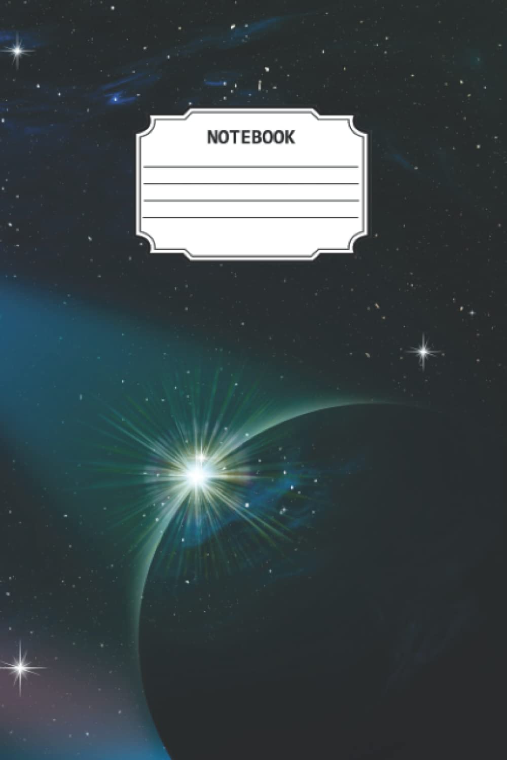 Dark Planet and Stars Lined Notebook: Space Themed College Ruled Notebook