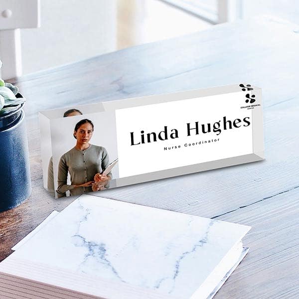 Miniatura 6 de Bivei - Placa de nombre personalizada para escritorio, foto grabada personalizada con nombre y título, placa de identificación de cristal para