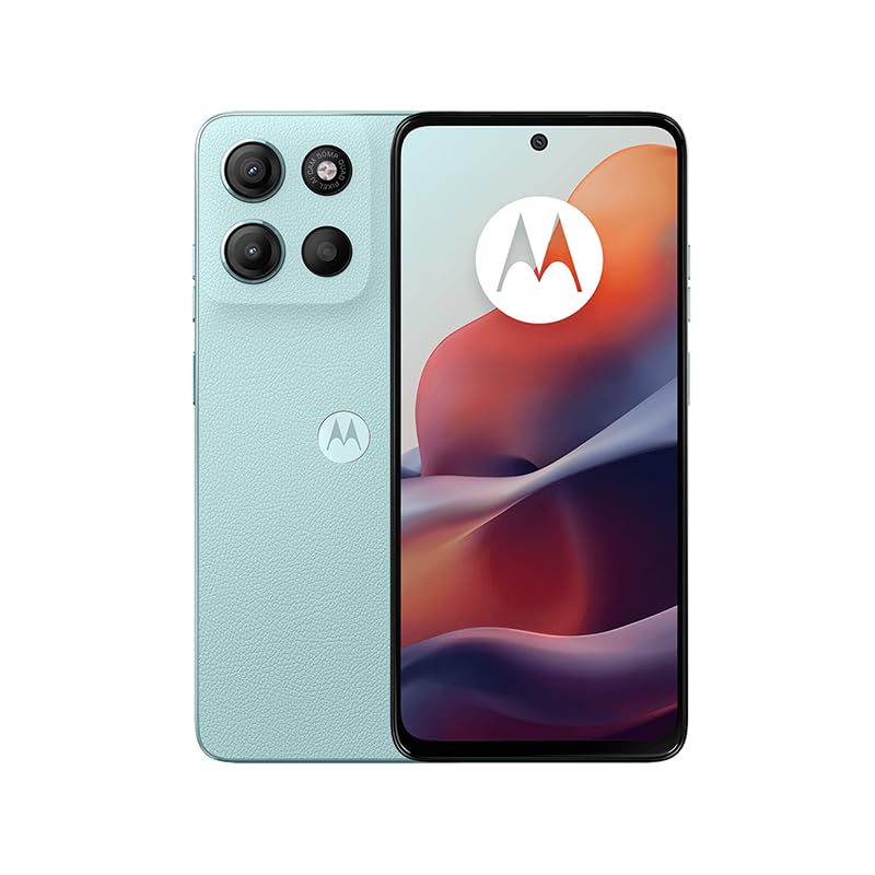 Motorola Moto G15 in Celeste, showing the front and rear