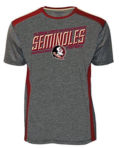 Old Varsity Brand NCAA Florida State Seminoles Adult Men NCAA Florida State Mens Screenprinted Poly Color Bock Tee, Charocal Heather,X-Large,Charcoal Heather
