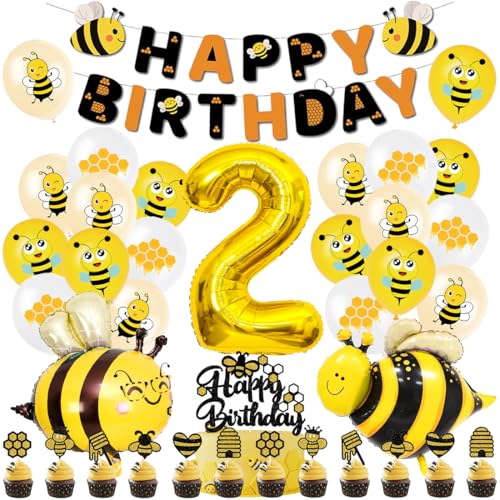 Biene Geburtstagdeko Set, Deko 2. Geburtstag Biene Folienballons, Bienen...