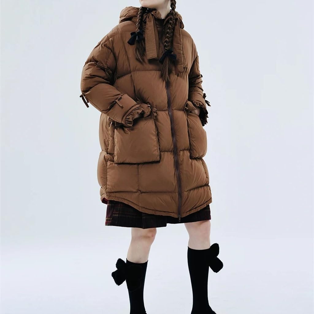 Winter Warm Hooded Long Down Jacket Women's Loose Cute and Elegant Mid-length Coat