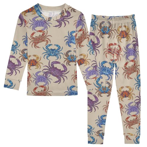 Pajama Sets Long Sleeve Colorful Crab Pattern Soft Comfy Sleepwear 2 Piece PJS 3-8T