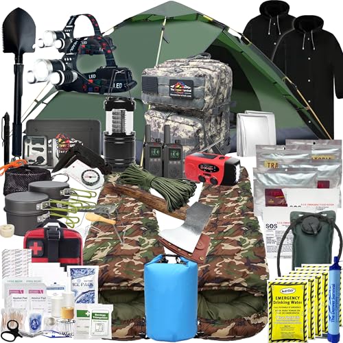 Foothills Survival 2 Person 5 Day Survival Backpack - Bug Out Bag Kit with Loaded Supplies - Go Bag Emergency Backpack with Tent, Food, Water & Gear - Wildfire, Flood & Earthquake Emergency Kit, ACU