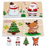 FOIMAS Christmas Wooden Puzzles for Toddler,4 Pack Santa Snowman Reindeer Wooden Puzzle for Kids Christmas Stocking Stuffer Gift Bag Filler Xmas Party Favor Supply