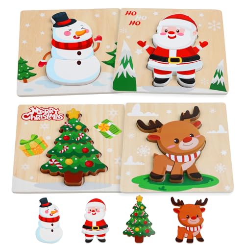 FOIMAS Christmas Wooden Puzzles for Toddler,4 Pack Santa Snowman ...