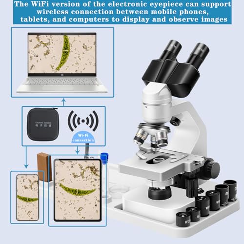 Image of Binocular Microscope Double-Layer Stage 40x-2000x Magnification, Upper and Lower Dual LED Lights, coarse and fine Focusing, Children's Microscope (WiFi Version)