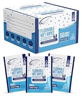 Air Jungles Flushable Wipes Individually Wrapped 50 Ct, On-the-Go Butt Wipe with Aloe Vera & Vitamin E, Travel Size Ultra Soft for Adult and Kid, 97% Water - XL 7 X 7 in, Fresh Scent