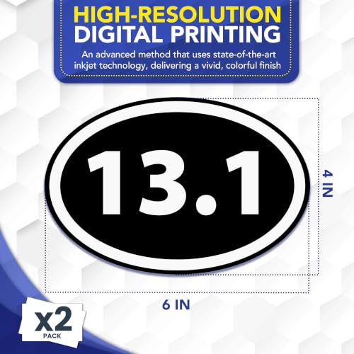Image of 13.1 Half Marathon Inverted Black Oval Runner Adhesive Decal Sticker, 2 Pack, 5.5x3.5 Inch, Heavy Duty Adhesion to Car Window, Bumper, etc