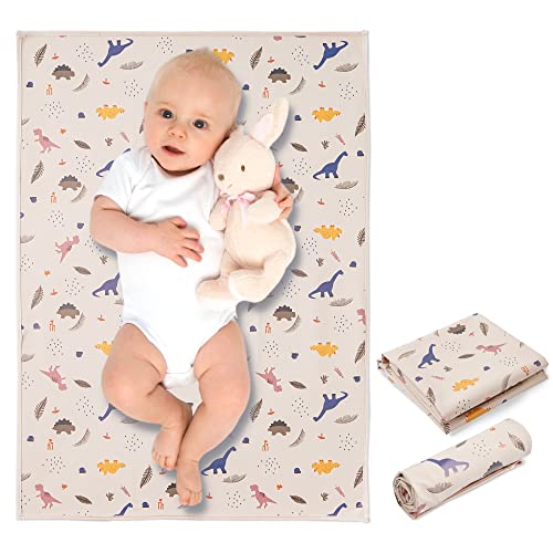 Image of Wipeable Portable Changing Pad, PU Leather Diaper Changing Mat for Travel | Compact Foldable Baby Diaper Changing Pad Fits Any Diaper Bag, Waterproof, On-The-Go Essential (20"x28"), Dinosaur