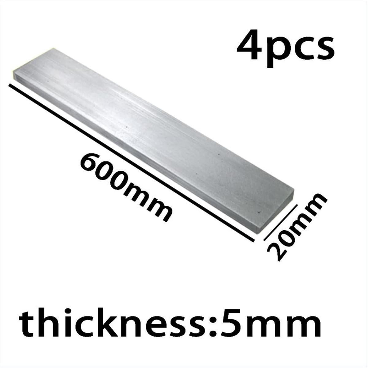 Aluminium Aluminium Flachstange/Platte 4 Stück Aluminium-Flachstangen 6061, Vollwalzwerk, Länge 600 mm, Breite 20 mm(5mm*20mm*600mm)