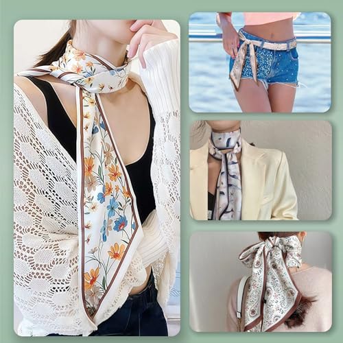 Image of Head Hair Scarf for Women,Silky Long Headscarf Purse Bag Scarfs for Handbag Fashion Satin Neck Scarves Accessories