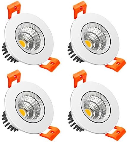 LightingWill 2inch LED Dimmable Downlight, 3W COB Recessed Ceiling Light, Warm White 3000K-3500K, CRI80, 25W 220LM Halogen Bulbs Equivalent, White (4 Pack)